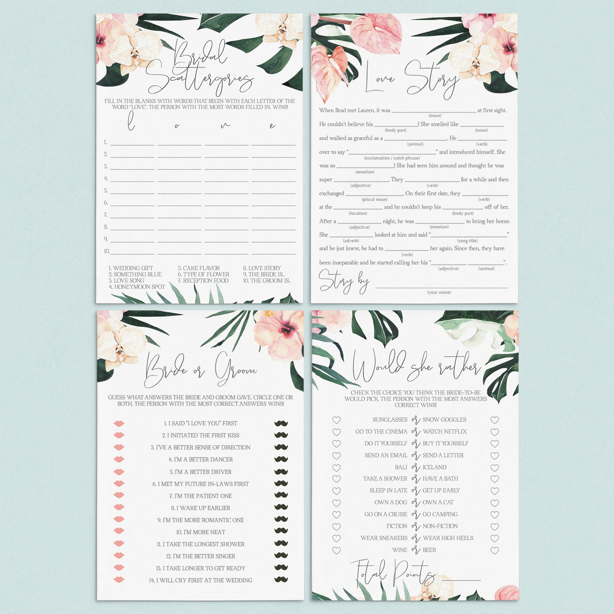 Summer Bridal Shower Games Bundle Printable by LittleSizzle