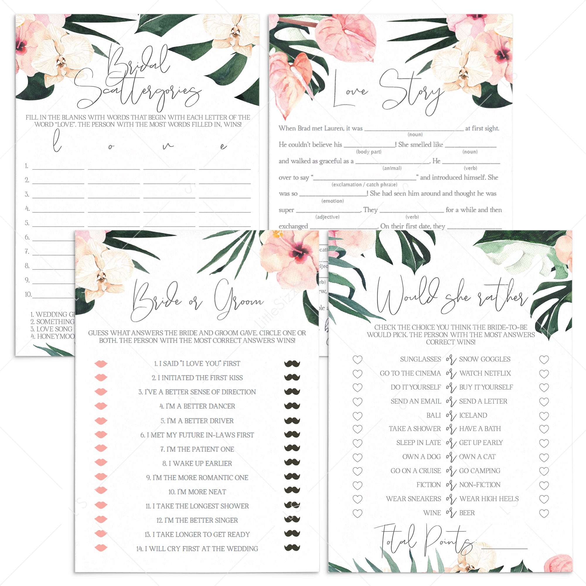 Summer Bridal Shower Games Bundle Printable by LittleSizzle