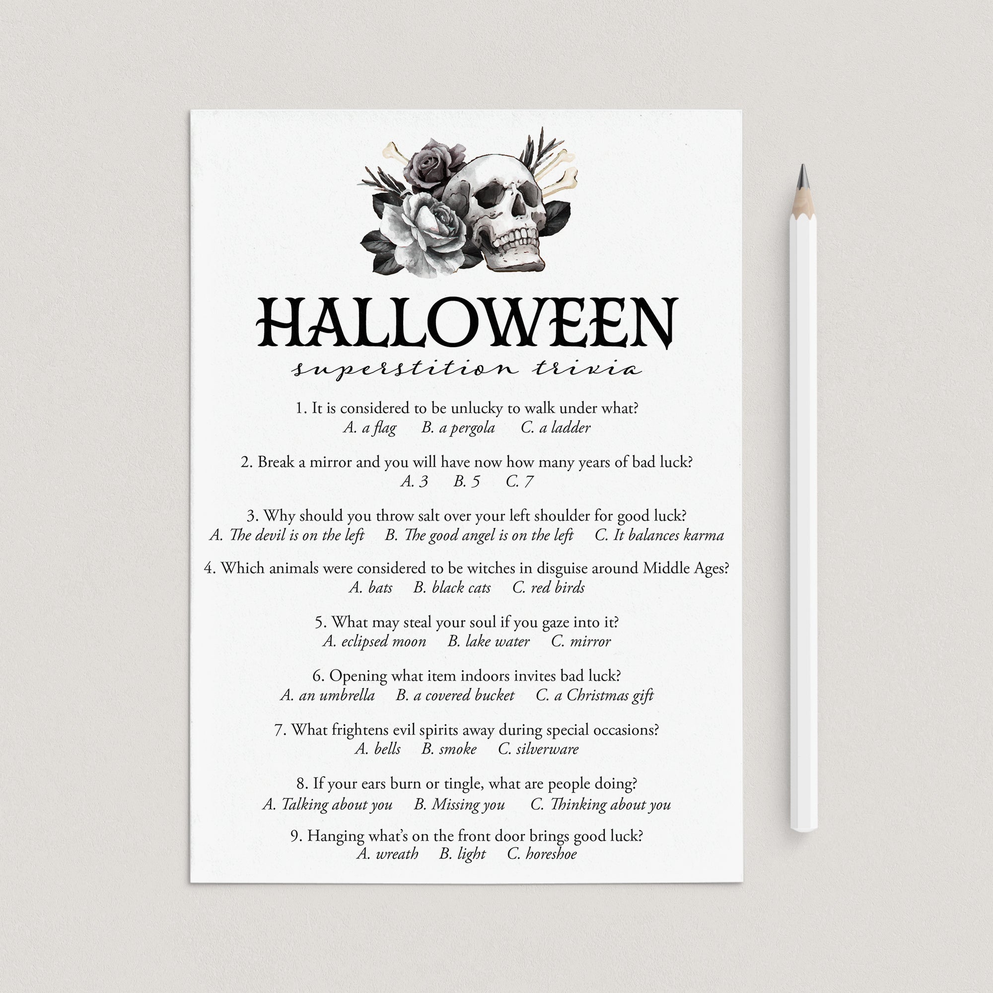 Printable Halloween Superstition Quiz with Answers by LittleSizzle