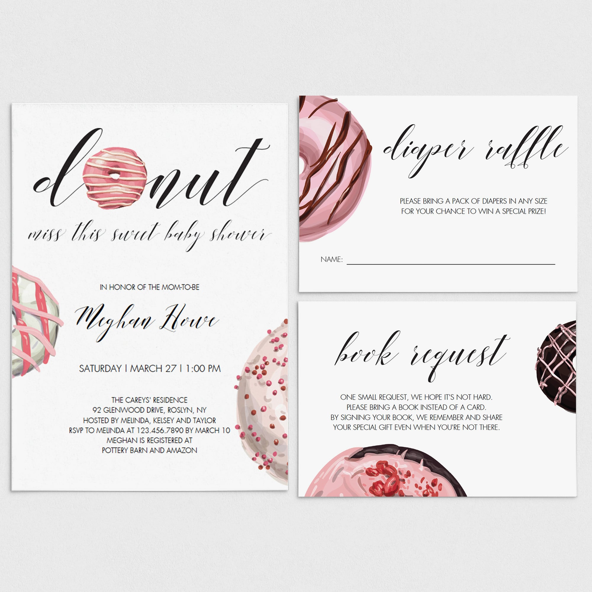 Donut theme baby shower invitation set templates for girl by LittleSizzle