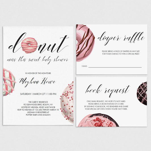 Donut theme baby shower invitation set templates for girl by LittleSizzle
