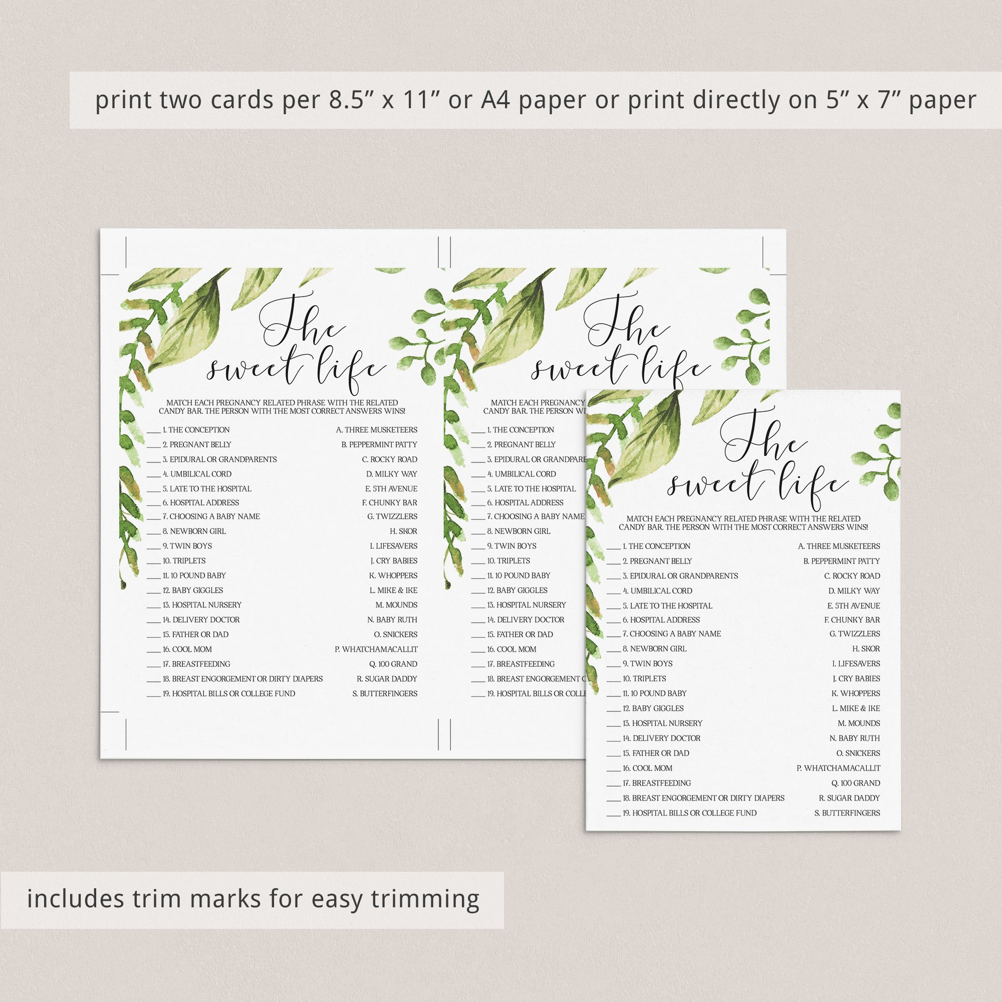 Baby candy bar game printable by LittleSizzle