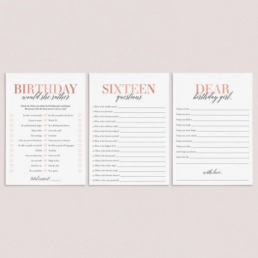 Sweet Sixteen Birthday Games Bundle Printable by LittleSizzle