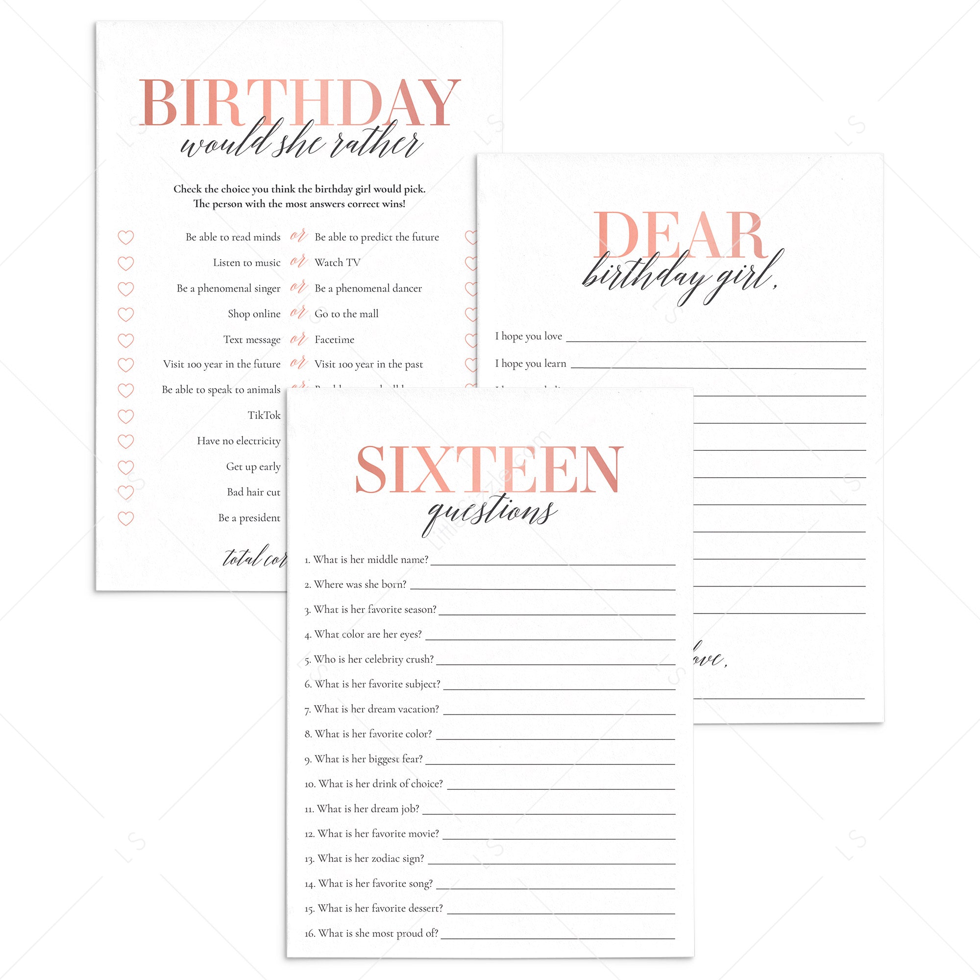 Sweet Sixteen Birthday Games Bundle Printable by LittleSizzle
