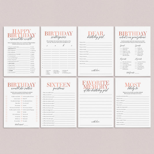 Sweet 16 Party Games Bundle Rose Gold Printable by LittleSizzle