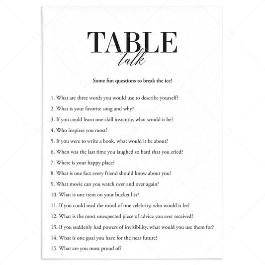 Printable Conversation Starter Table Talk Questions by LittleSizzle