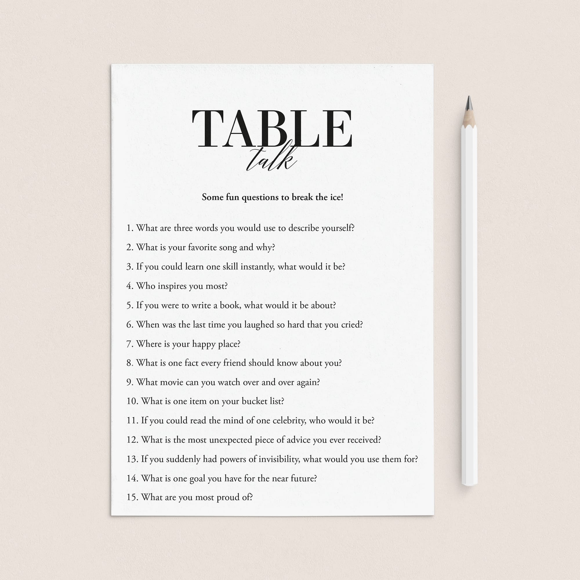 Printable Conversation Starter Table Talk Questions by LittleSizzle