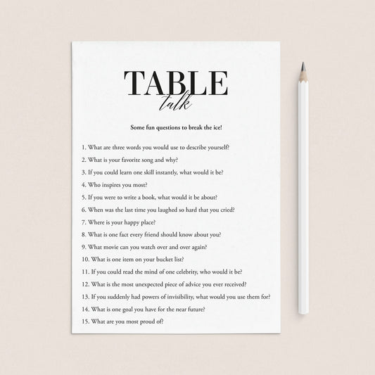 Printable Conversation Starter Table Talk Questions by LittleSizzle