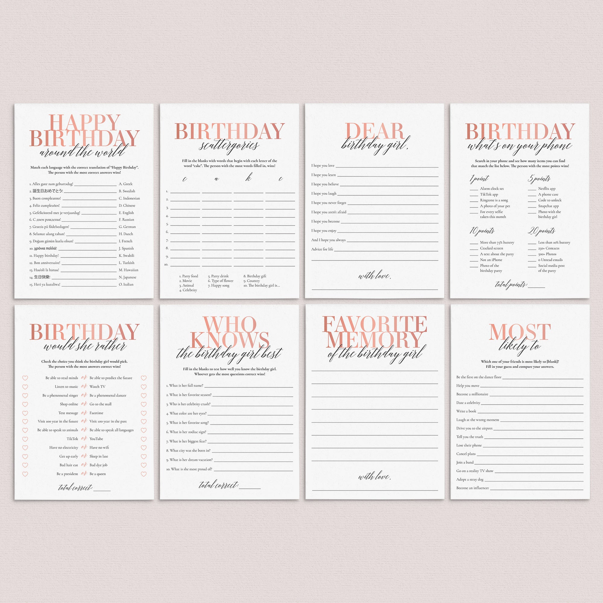 Teenage Girl Birthday Party Games Bundle Printable by LittleSizzle