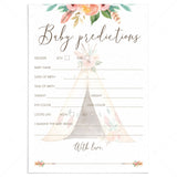 Baby Predictions Game for Tribal Theme Baby Shower by LittleSizzle