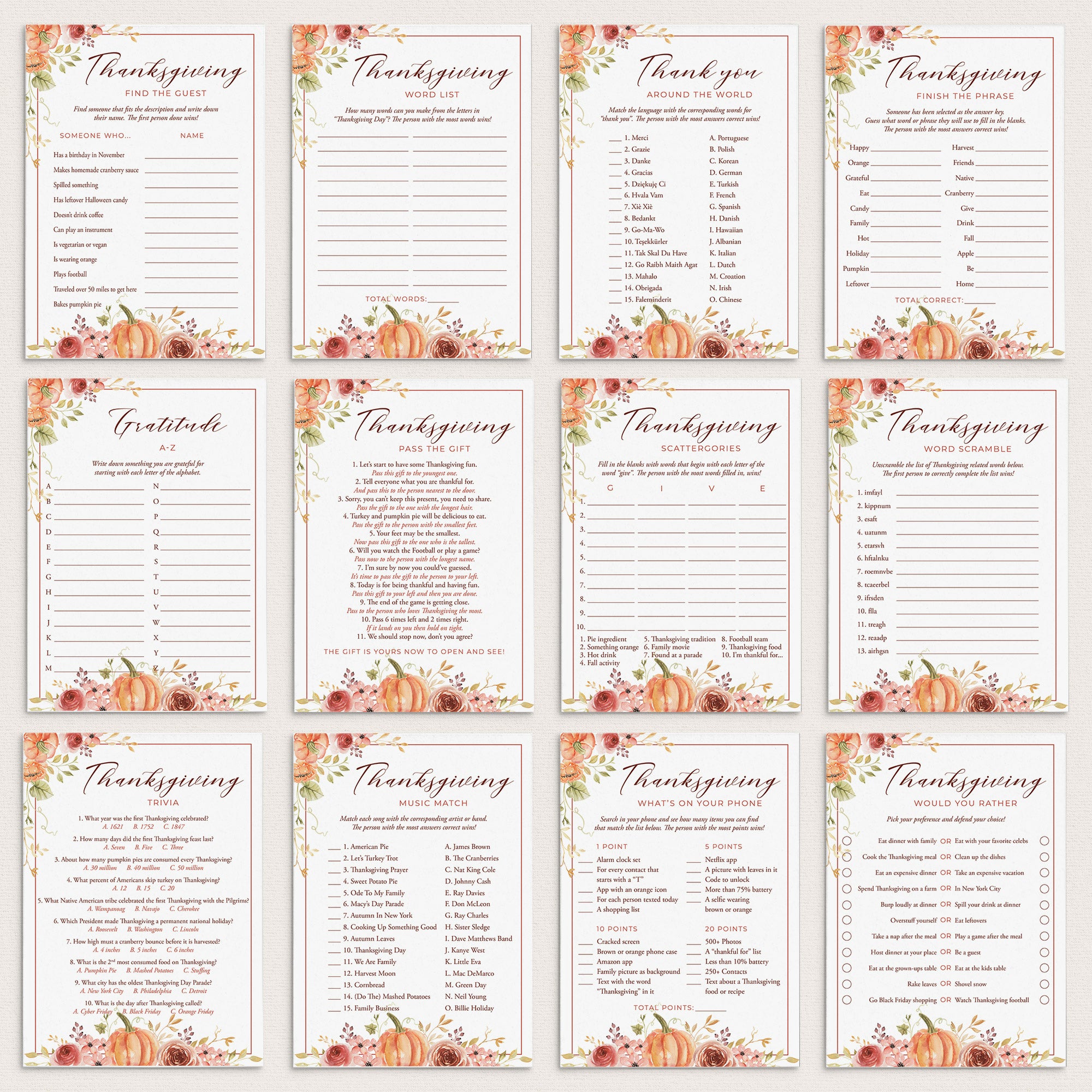 Thanksgiving Games Bundle Printable by LittleSizzle