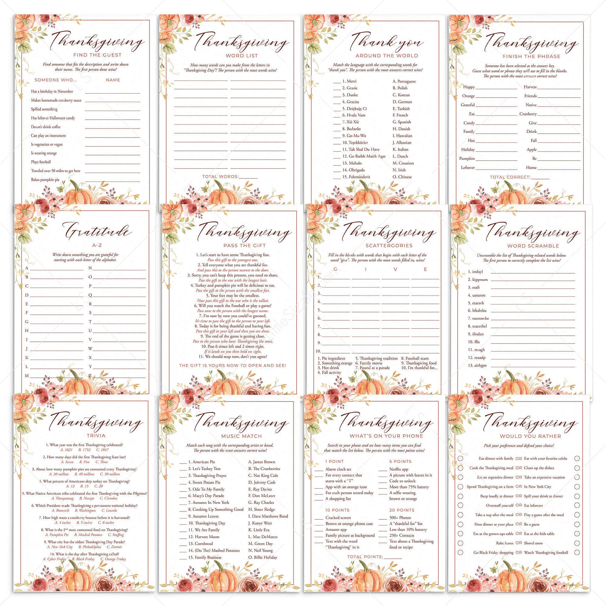 Thanksgiving Games Bundle Printable by LittleSizzle