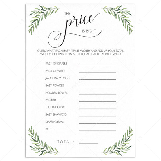 Instant Download Baby Shower Game The Price Is Right by LittleSizzle