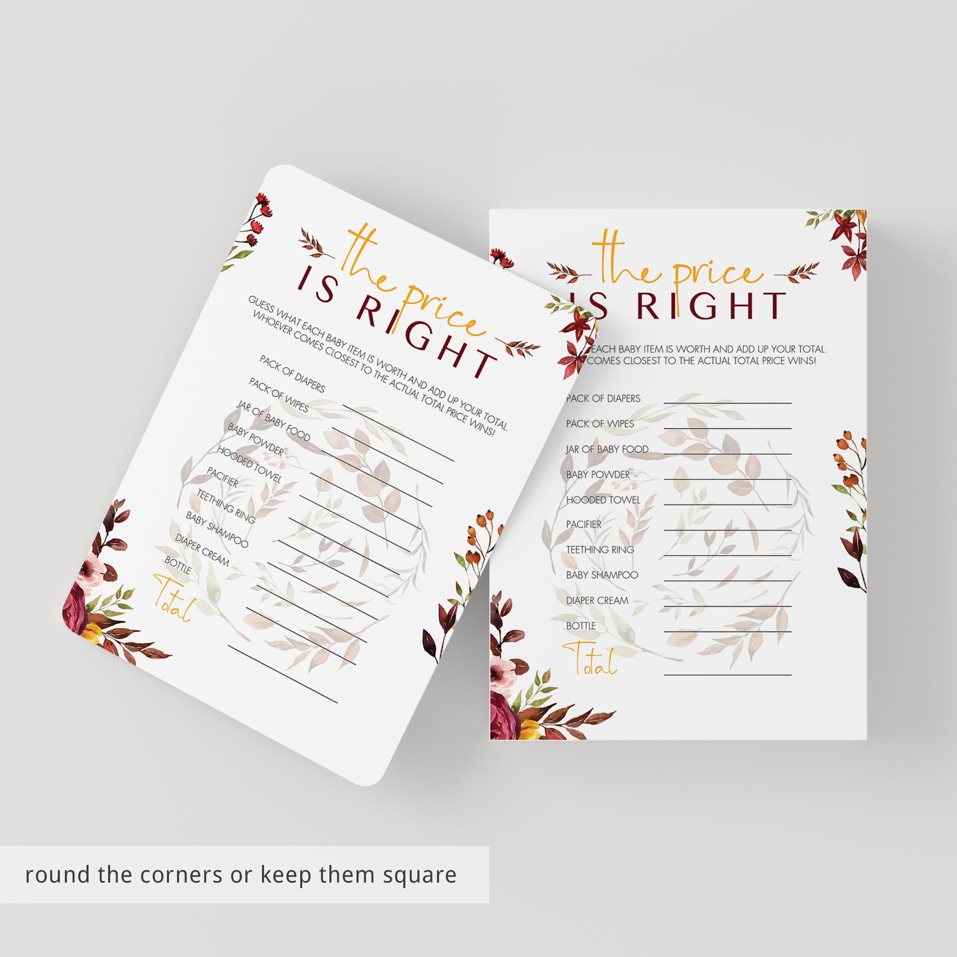 Printable price is right game autumn baby shower by LittleSizzle