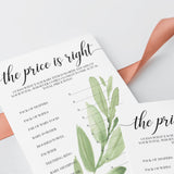 Close up of watercolor leaves on baby shower games printable by LittleSizzle