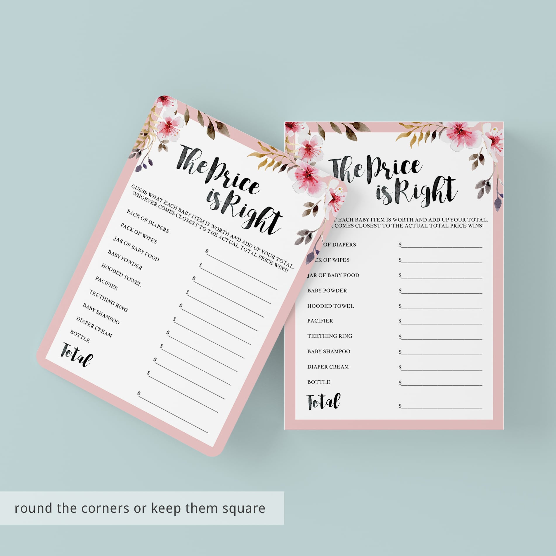 The price is right baby party game printable download pink by LittleSizzle