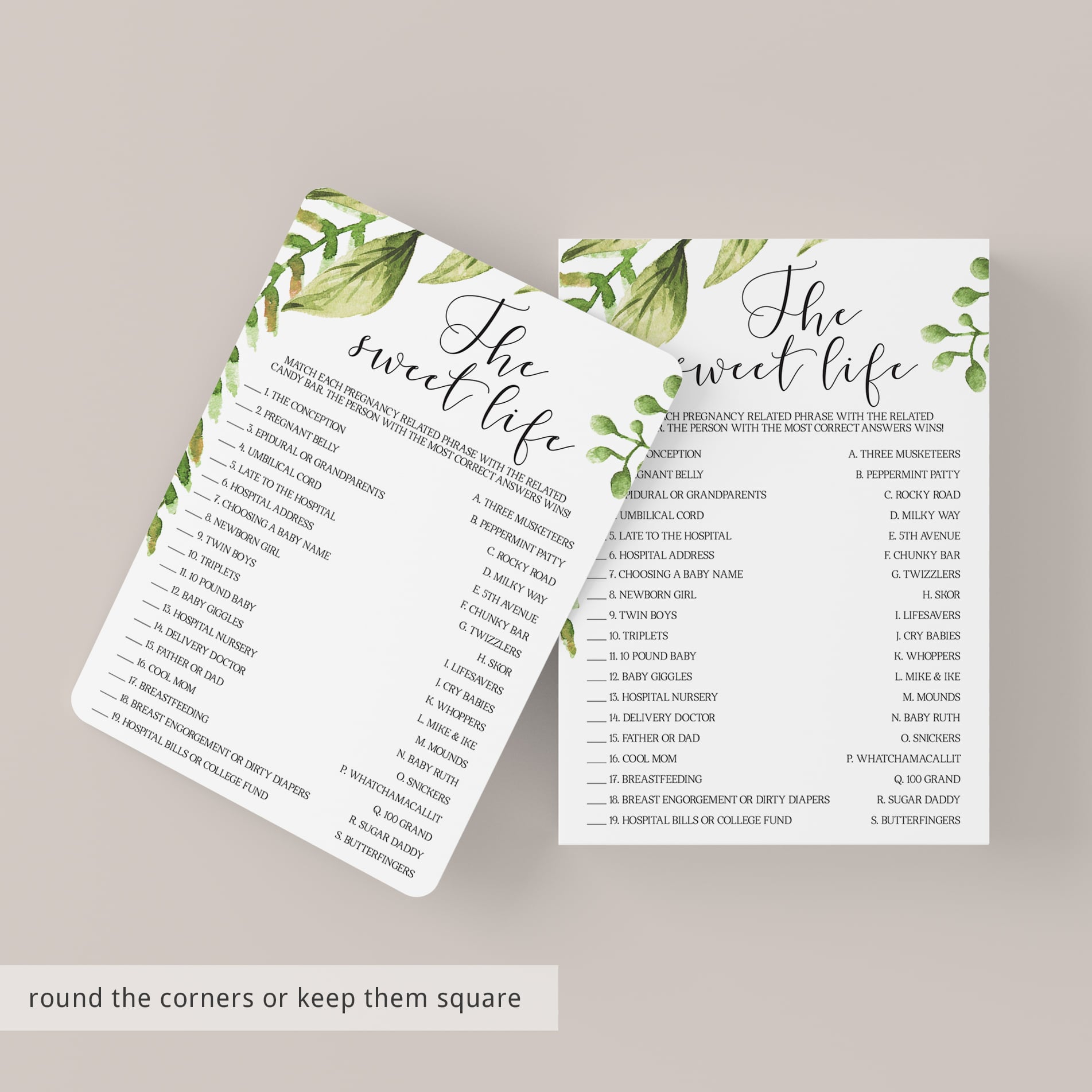 Pregnancy candy match up game for gender neutral baby shower by LittleSizzle