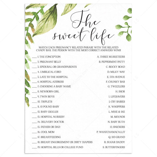 Candy Bar Match Up Baby Shower Game The Sweet Life by LittleSizzle