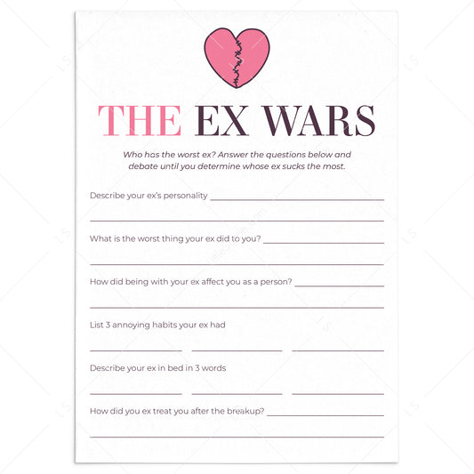 Printable Girls Night Game Worst Ex Ever by LittleSizzle