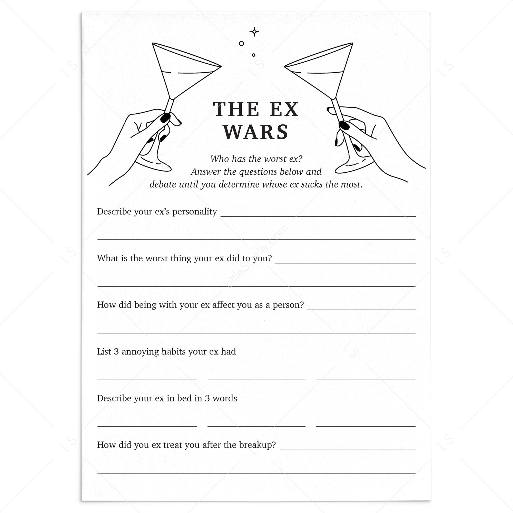 Ladies Divorce Party Game The Ex Wars by LittleSizzle