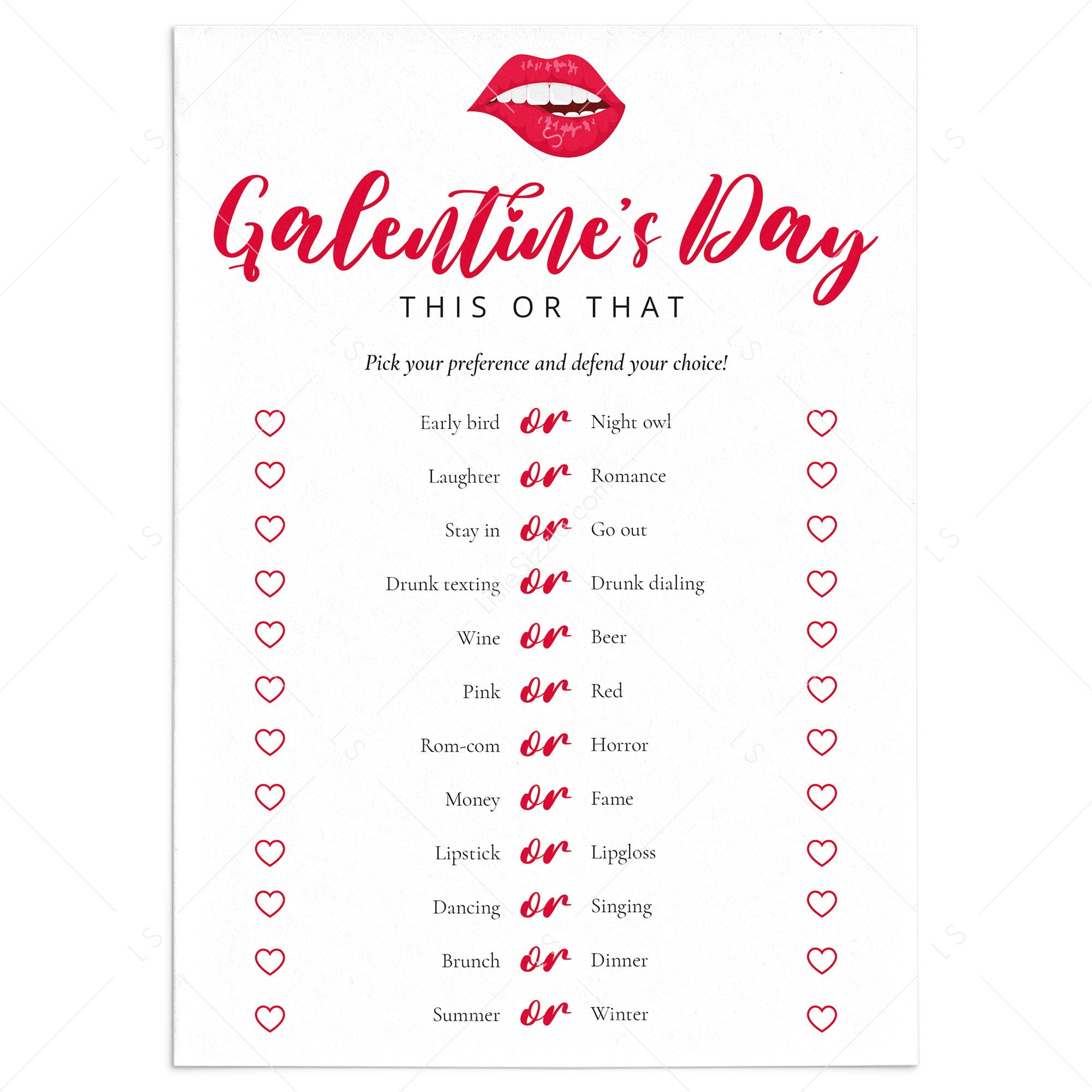 Galentines Party Game This or That Printable by LittleSizzle