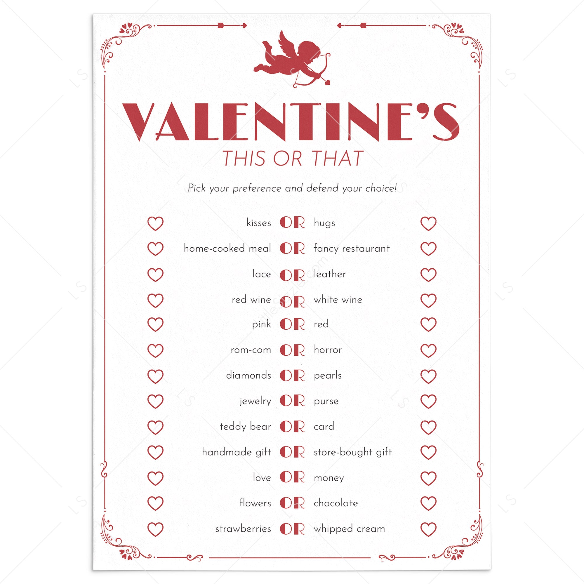 Vintage Cupid Valentine's Printable This or That Game by LittleSizzle