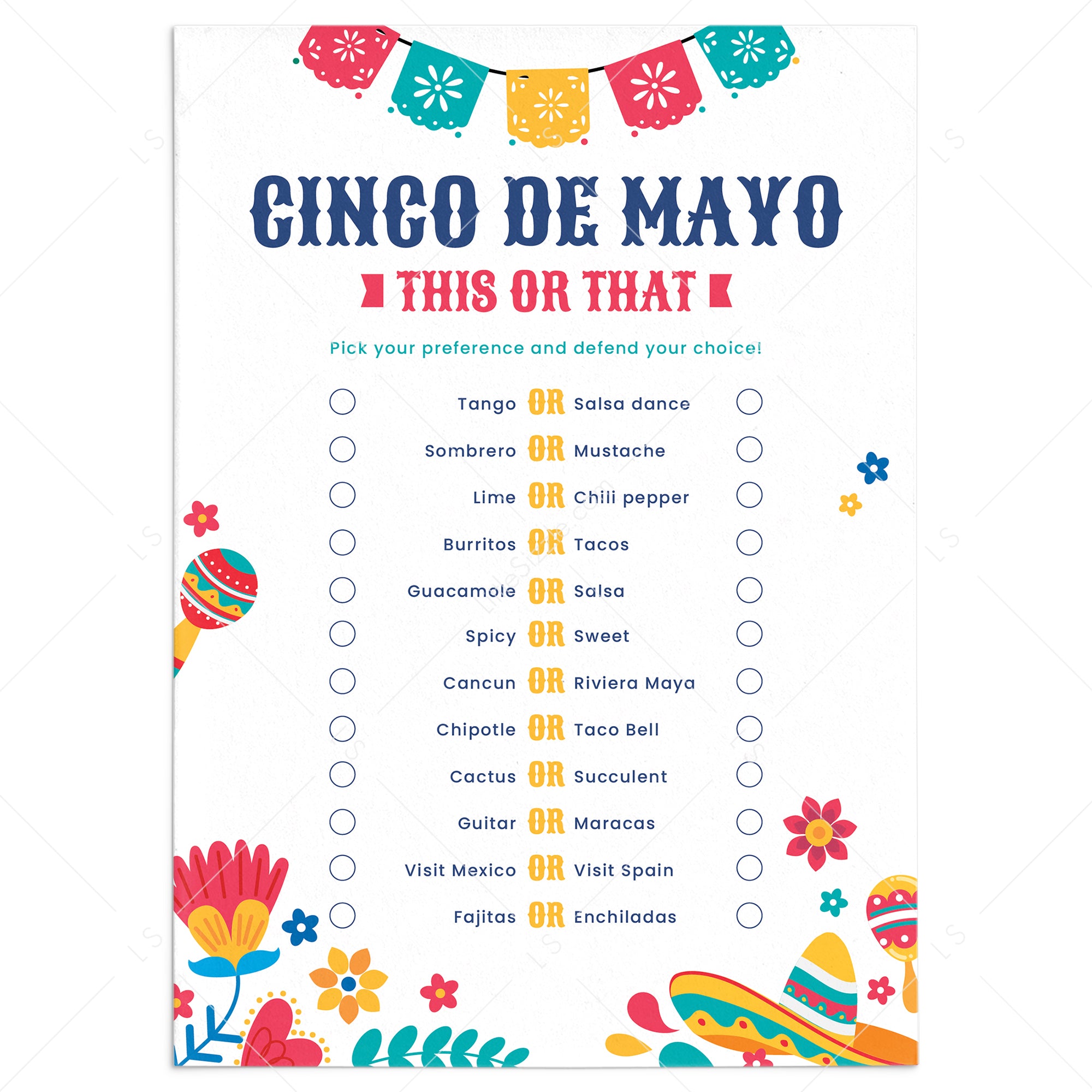 Cinco de Mayo Party Game This or That Printable by LittleSizzle