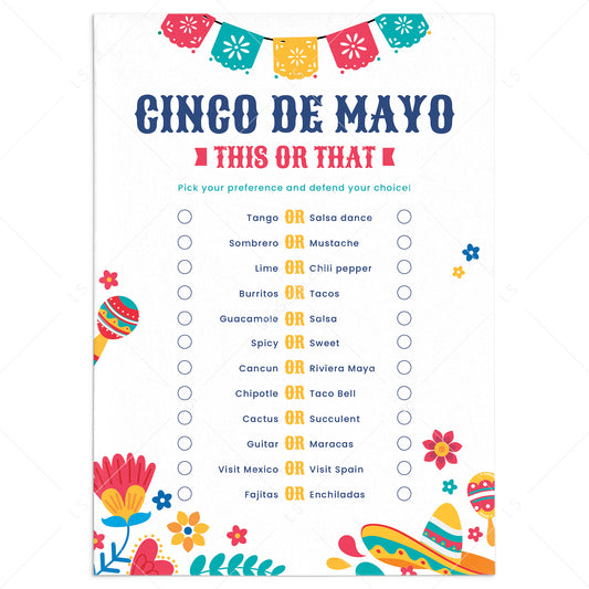 Cinco de Mayo Party Game This or That Printable by LittleSizzle