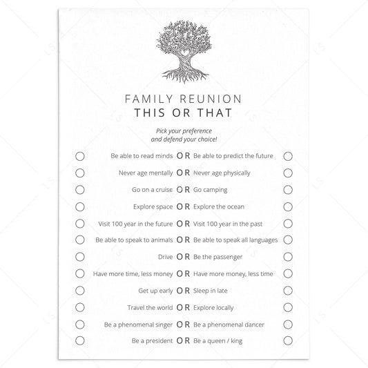 Printable Family Reunion Would You Rather This or That Questions by LittleSizzle
