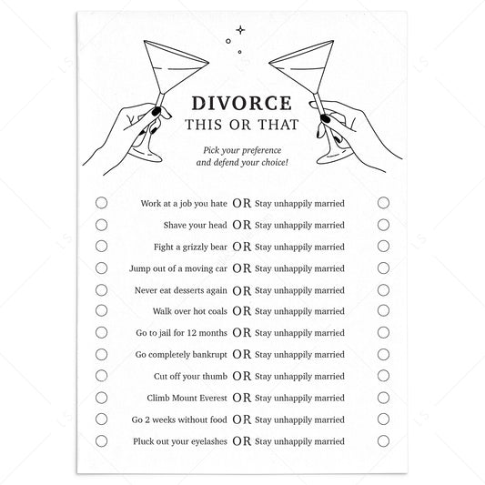 Funny Divorce Party Game Idea This or That by LittleSizzle