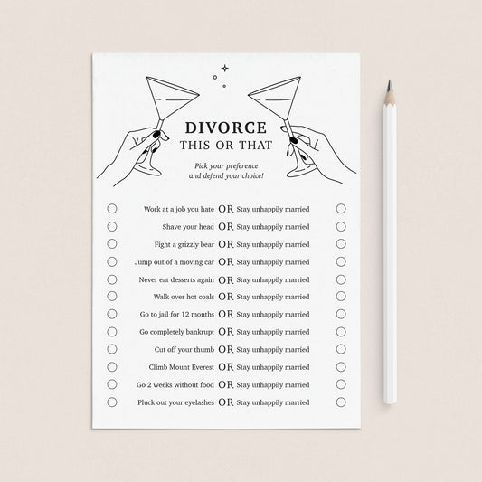 Funny Divorce Party Game Idea This or That by LittleSizzle