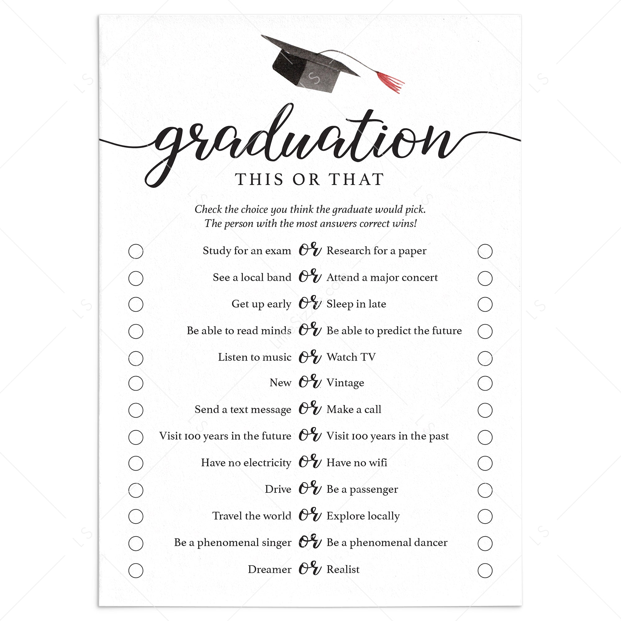 This or That Graduation Game Printable by LittleSizzle