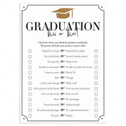 Graduation Party Game Would They Rather This Or That by LittleSizzle