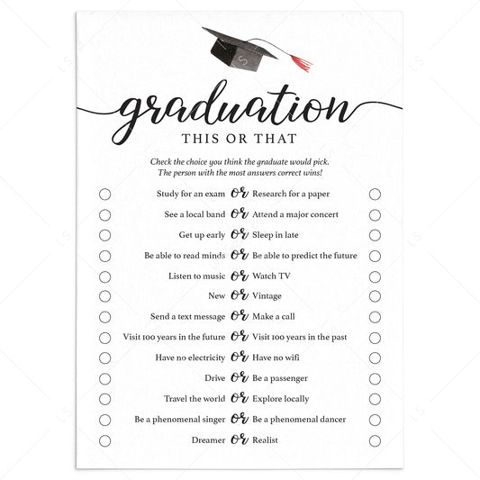 This or That Graduation Game Printable by LittleSizzle