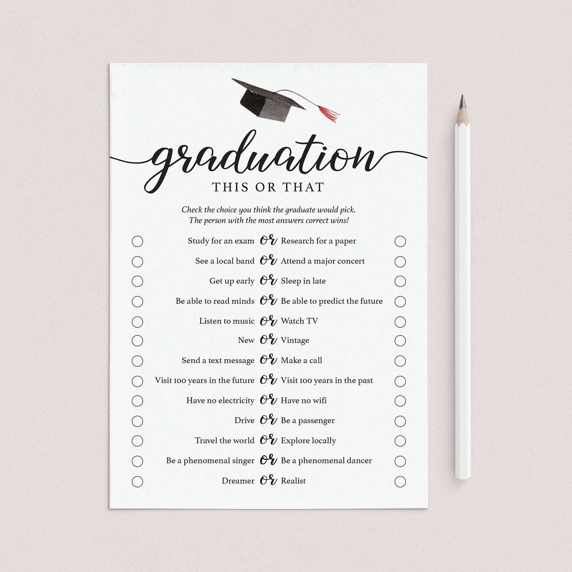 This or That Graduation Game Printable by LittleSizzle