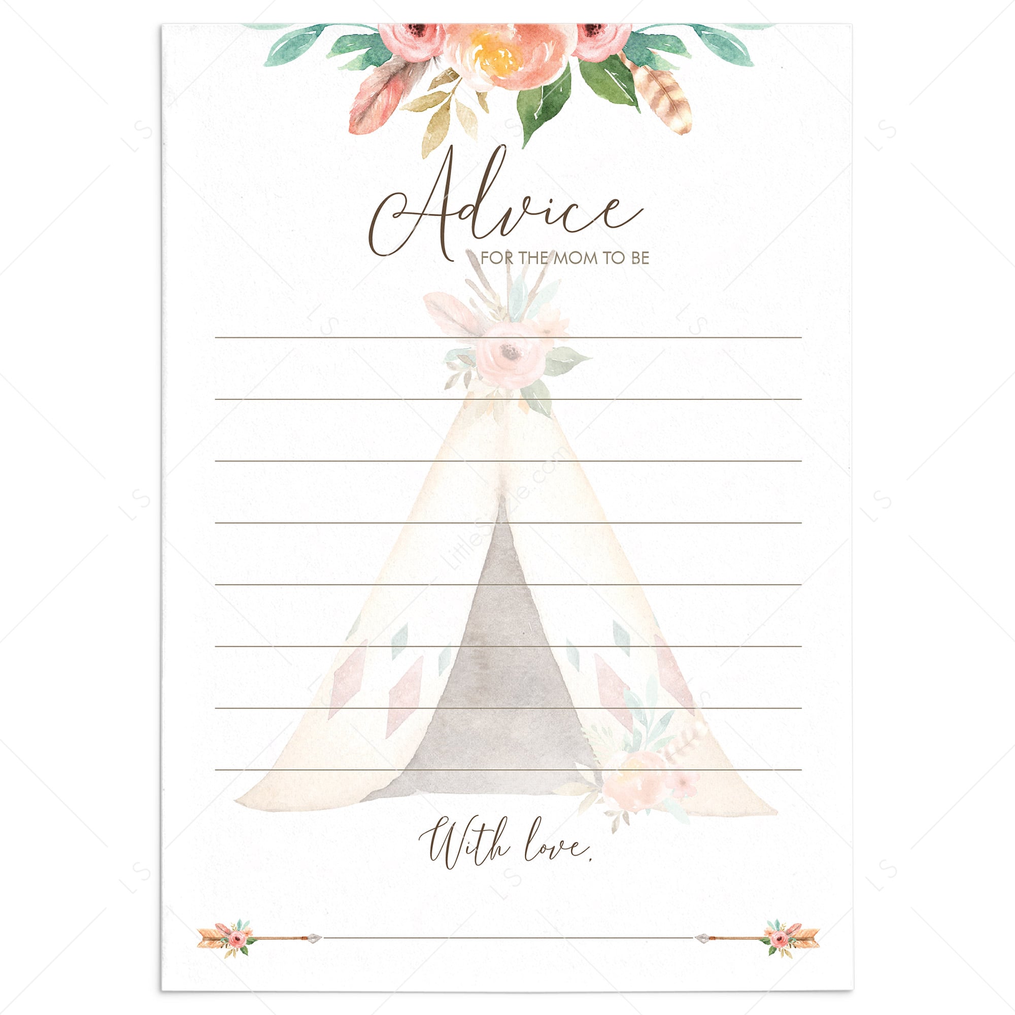Advice for Mom Printable Baby Shower Cards with Tipi by LittleSizzle