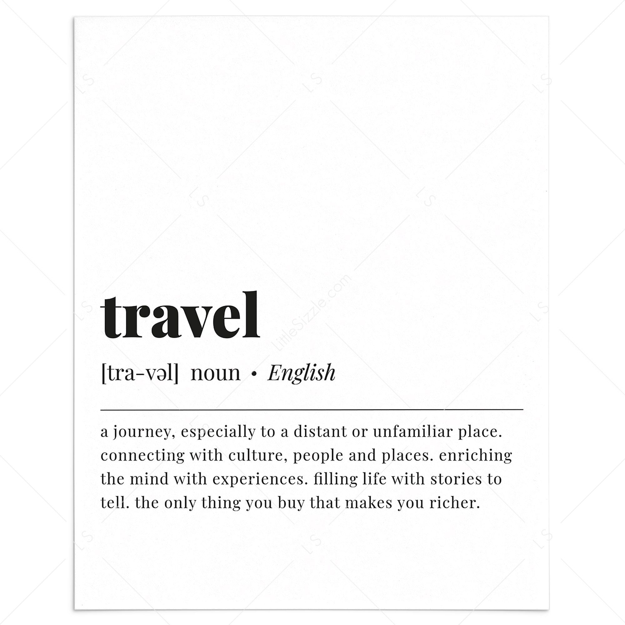 Travel Definition Print | Meaning of Poster | Printable Home Decor Instant Download –