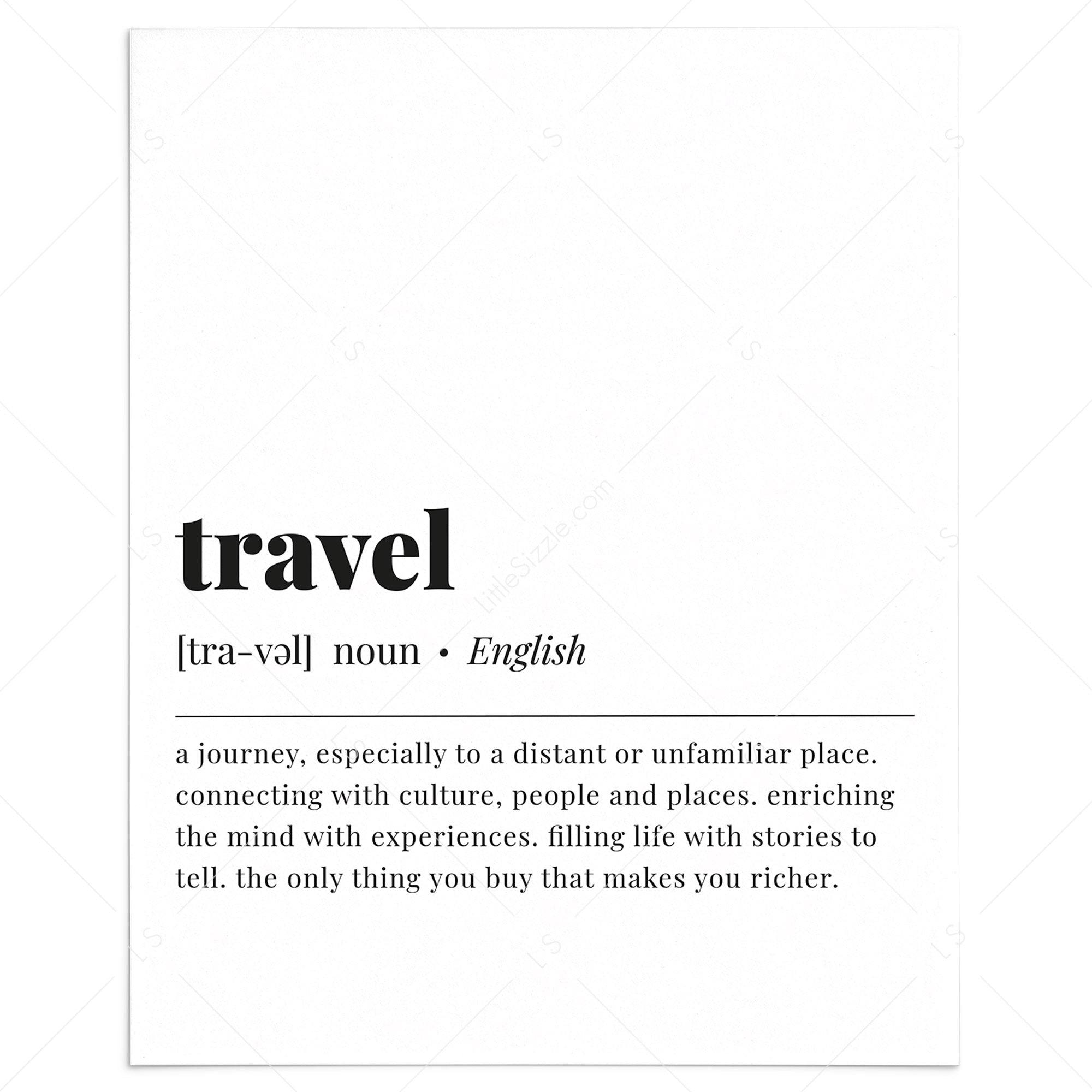Travel Definition Print Instant Download by LittleSizzle