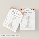 Name That Baby Animal Shower Game Printable Floral Teepee