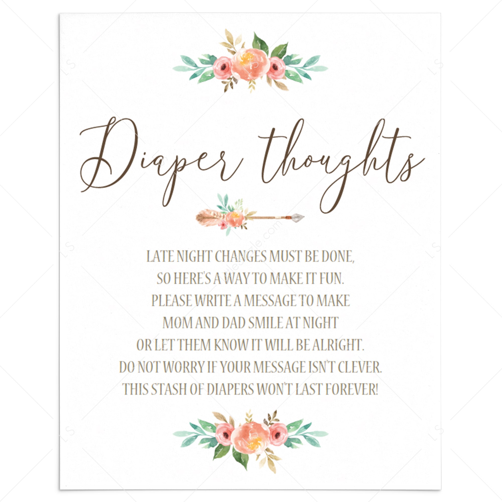 Funny Baby Shower Activity Diaper Thoughts Printable by LittleSizzle