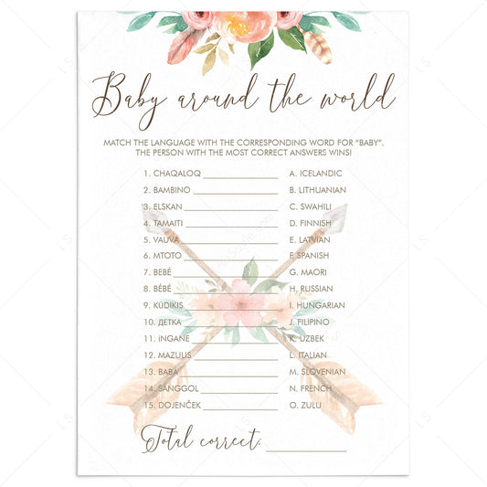 Tribal Baby Shower Games Baby Around The World Printable by LittleSizzle