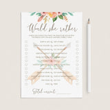 Printable Would She Rather Mommy Quiz Tribal Theme by LittleSizzle