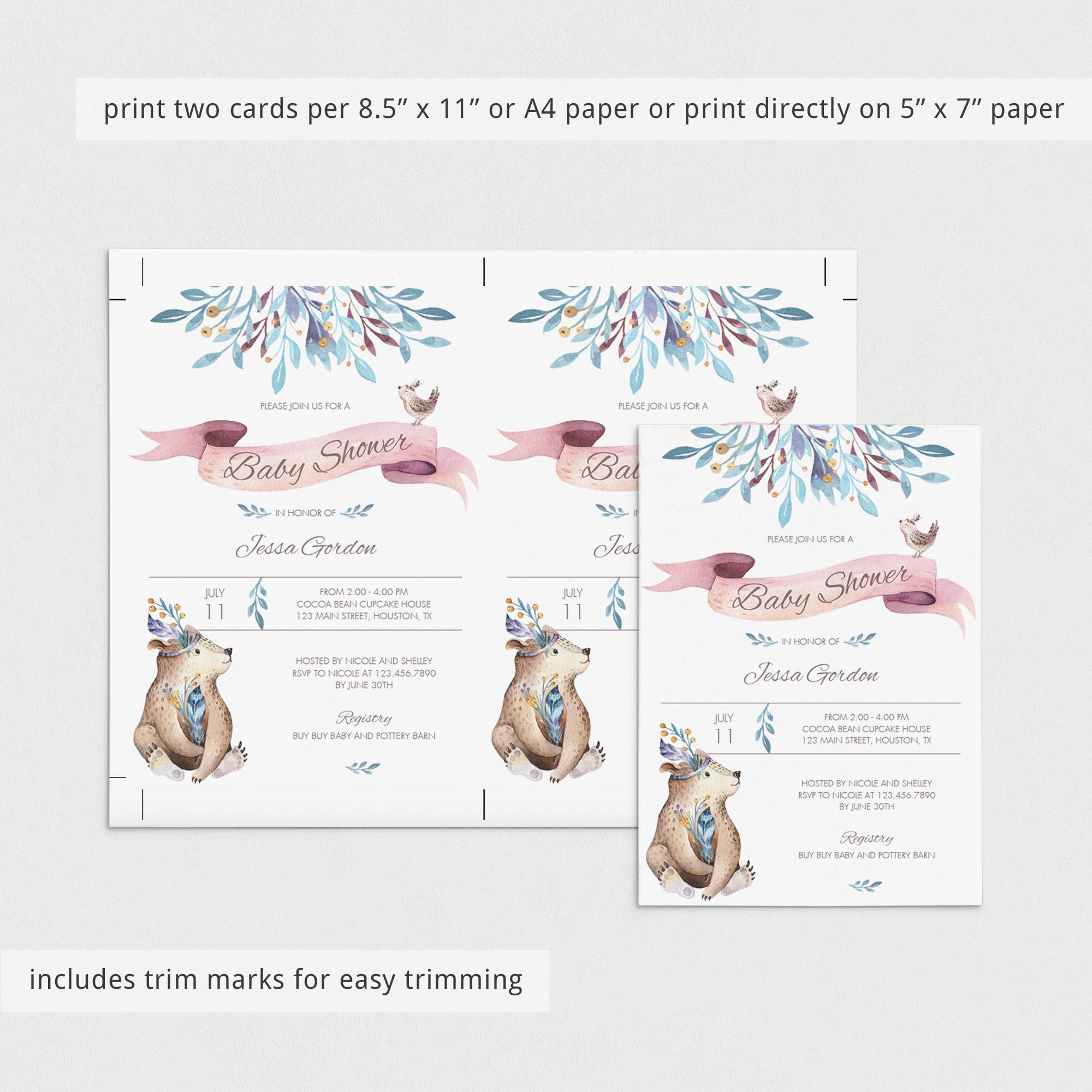 Pink and blue baby shower evite template instant download by LittleSizzle