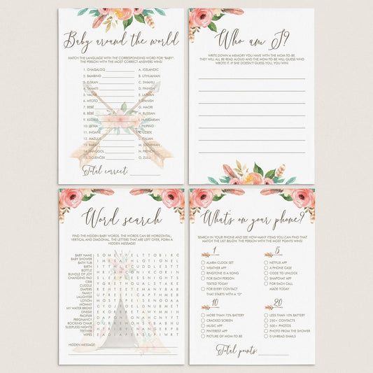 Printable Baby Shower Games Bundle with Blush Roses by LittleSizzle