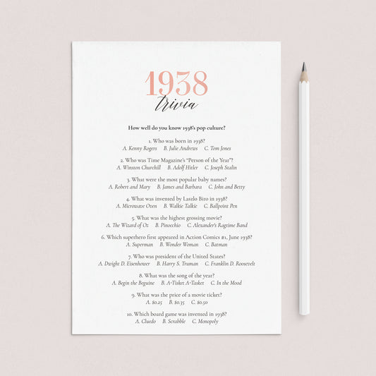 1938 Trivia Questions and Answers Printable by LittleSizzle