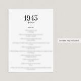 1943 Trivia Quiz with Answer Key Instant Download