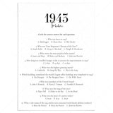 1943 Trivia Quiz with Answer Key Instant Download