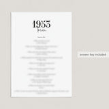 1953 Trivia Quiz with Answer Key Instant Download