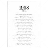 1958 Trivia Quiz with Answer Key Instant Download by LittleSizzle