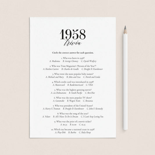 1958 Fun Facts Quiz with Answers Printable by LittleSizzle